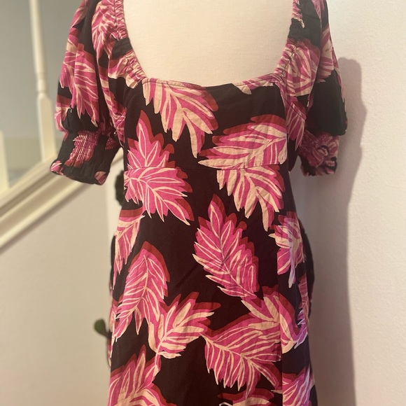 Who What Wear Pink Tropical Linen Puff Sleeve Dress Large - Picture 5 of 6